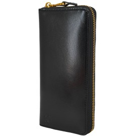 BlissLeather Craftsmanship of Florentine Leather [Top Italian Leather] Long Wallet, Round Zipper, Genuine Leather, Vegetable Tanned, Black