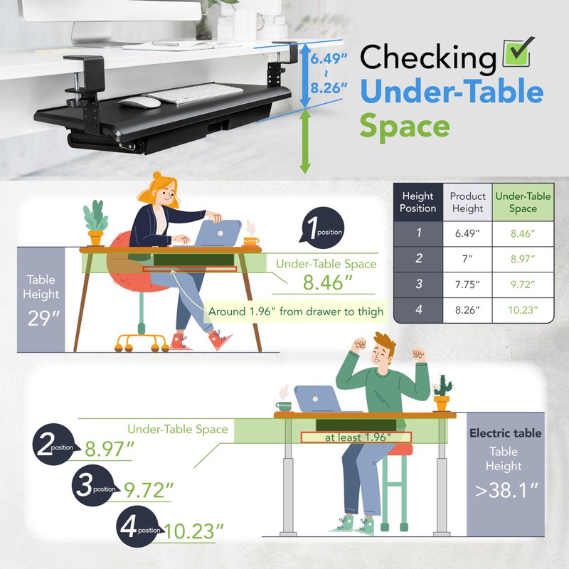 EHO Keyboard Tray with Drawer - Clamp On Under Desk