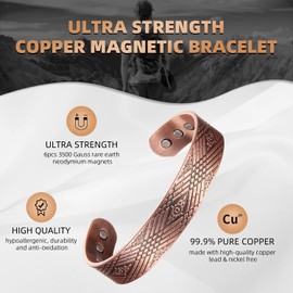 MagEnergy 2pcs Copper Bracelet for Men Magnetic Bracelets with Ring Set for Men Ultra Strength Magnetic Bracelet Pure Copper Bangle