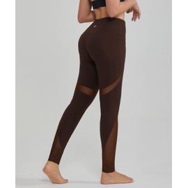 ALONG FIT Soft Mesh Yoga Pants with Side Pockets Workout High Waist Breathable Stretchy Leggings for Women