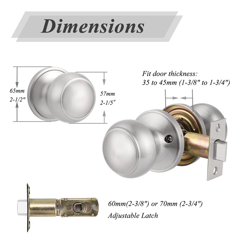 Probrico Brushed Nickel Passage Door Knobs Round Handles for Hall