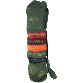 GURU SHOP Boho Yoga Mat Bag, Batik Yoga Bag from Nepal - Green, Men/Women, Cotton, 70 x 23 x 13 cm, Bags for Yoga Mats, Green, Unit size