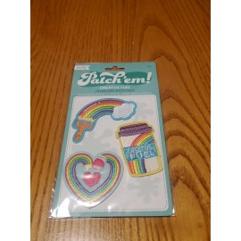 Ooly Embroidered Iron On Patches Creative Fuel Rainbow Heart cup paint Set of 3