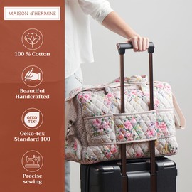 Maison d' Hermine Weekender Bags for Women Cotton Quilted Duffel Overnight Luggage Weekend Bag for Men Gym Sports Gifts Travel Business Travellers Family Trip (Sweet Rose Lavender - Lush)
