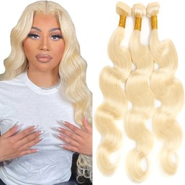 QEUOPE Color 613 Bundles Human Hair Blonde Bundles Body Wave Human Hair 613 Blonde Bundles 8a Grade Double Weft Brazilian Human Hair Extensions Bundles for Black Women 26 28 30 Inch