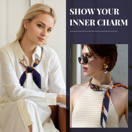 Silk Feeling Head Hair Scarf for Women Like Satin Neck Square Neckerchief for Beach Travel Vocation Accessories Lightweight Pretied Scarves for Purse Hat Handbag 27.5” X 27.5” Elegant Purple Chain