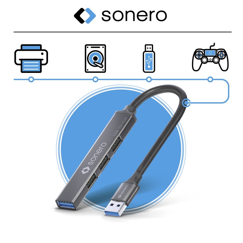 Sonero USB-Hub, USB-Verteiler, 4-Port, 1x USB 3.2 mit 5 GB/s,