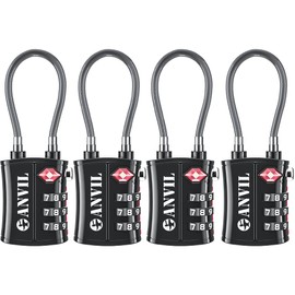 ANVIL TSA Approved Luggage Locks - Re-settable 3-Digit Combination Cable Lock with Alloy Body, Keyless Travel Sentry Accepted Padlock for Gym Locker, Golf Bags, Suitcases