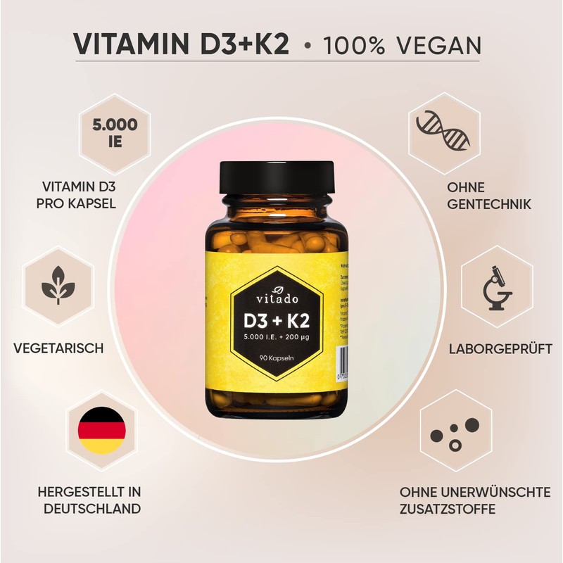 Vitamin D3 + K2 hochdosiert - 5000 IE Vitamin D3