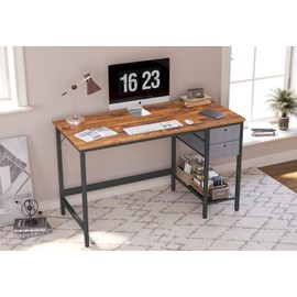 Cubiker Computer Home Office Desk, 47 Inch Small Desk Study Writing Table with Drawer, Modern Simple PC Desk, Dark Rustic