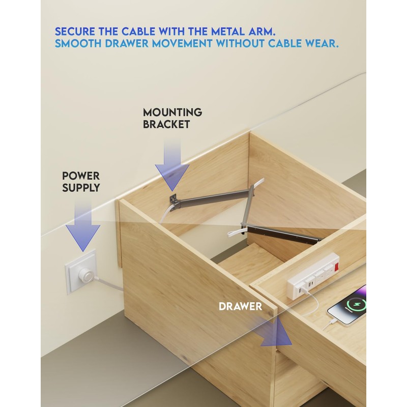 JACEPFY Drawer Outlet with USB-C 20W PD Fast Charging, Flush-Mount