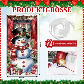 Christmas Door Cover Decoration Christmas Decoration Snowman Door Hanging Banner Christmas Party Photography Background for Indoor Outdoor Use (Red)
