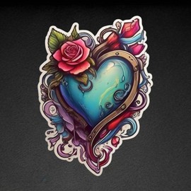 heart and rose temporary tattoo - Specification: blue heart and roses