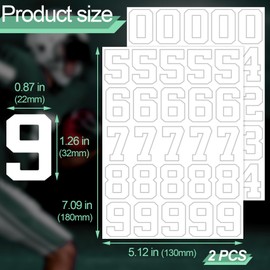 OIIKI 2 Sheet Sport Helmet Number Sticker, 0 to 4, 5 to 9 Vinyl Self-Adhesive Numbers Decal Stickers, 1.26 Inch Waterproof Big Number Stickers for Sports, Baseball