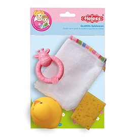 Heless 275 - Puppenbade-Set 4 teilig, Waschhandschuh, Schwamm, Badeente und Rassel, für ausgelassenen Waschspaß