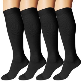 DDOBB 4 Pairs of Compression Stockings for Men and Women, Support Stockings, Compression Socks, Support Socks, Travel Socks for Flight Sports Running Cycling, Black*4