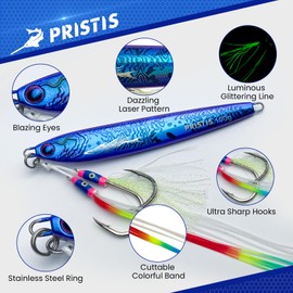 Pristis Saltwater Fishing Jig, Speed Pitch Metal Spoon, Fast Long Casting Vertical Jigging Lure, Deep Sea Sinking Lead Blade Baits, Fish Gear with Hooks for Bass Tuna (3.5 oz Palace Blue Jig)