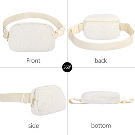 Frenou Fleece Belt Bag with Adjustable Strap for Women and Men Crossbody Fanny Bag Bum Bag, Waist Pack for Hiking Workout Sports Travel Beige