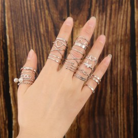Caviquen Rings Set for Women, Simple Trendy Cute Stackable Finger Knuckle Rings Pack Mixed Size