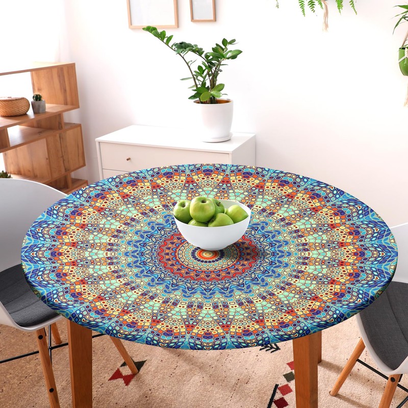 Round Fitted Tablecloth with Elastic Round Outdoor Tablecloths Round Elastic