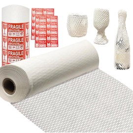 Honeycomb Packing Paper White, 15"x230' Eco Friendly Packing Materials for Shipping Breakable Recyclable Moving Supplies Paper Bubble Wrap Sheets Roll with 20 Fragile Sticker Labels