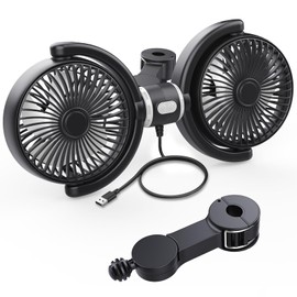 Dual Head Car Fan for Backseat: USB Powered Car Cooling Fans for Baby 3 Speeds 360°Rotatable Quiet Vehicle Rear Seat Headrest Fans 5V for Sedan SUV RV Truck (Black+Grey)