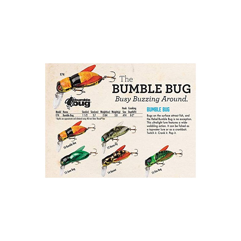 Rebel Lures Bumble Bug Topwater/Crankbait Fishing Lure, 1 1/2 Inch,
