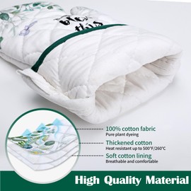 Arquiel Eucalyptus Leaves Oven Mitts and Pot Holders -100% Cotton, Heat Resistant Extra Long Oven Gloves & Hot Pads for Cooking BBQ Grilling Baking Gift, Set of 2