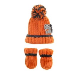 Ziggle Baby - Bobble Hat and Mittens Set - Baby Essentials - Comfy Warmth - Baby Clothes - Cute Warm Baby Gift - 0 to 12 Months - Orange, Dinosaur