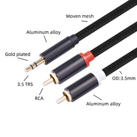 3.5mm to RCA Cable, 3.3FT RCA Male to Aux Audio Adapter HiFi Sound Headphone Jack Adapter Metal Shell RCA Y Splitter RCA Auxiliary Cord 1/8 to RCA Connector for Phone Speaker MP3 Tablet HDTV(2Pack)