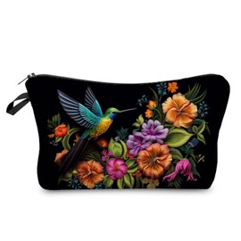 Livel lhood Floral Hummingbird Makeup Bag Cute Small Organizer Zipper Pouch Floral Hummingbird Cosmetic Bag Birthday Present for Women Friends -3, hzz16548, Small