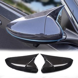 2PCS Door Side Mirror Covers Cow Horn Compatible with Honda Civic 2016-2021 10th Generation Sedan Coupe Hatchback Exterior Rear View Mirror Housing (Carbon Fiber Style) - Size: Carbon Fiber Style