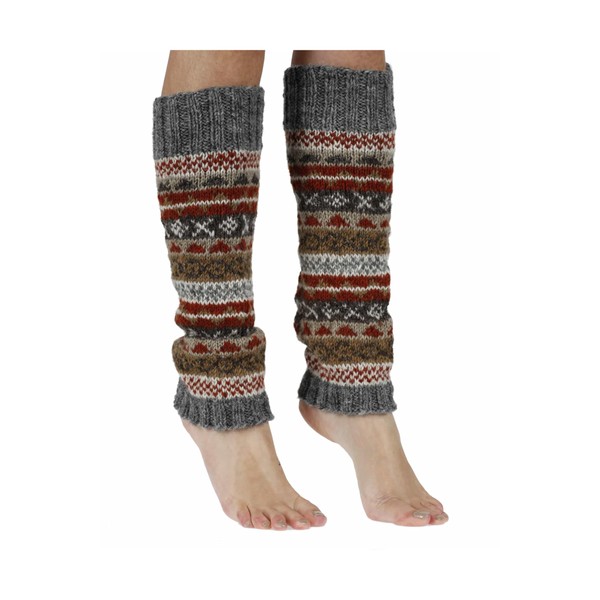 Pachamama Women 100% Wool Legwarmer Handknitted Fair Isle Earth Extra