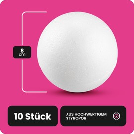 Netuno Pack of 10 Polystyrene Balls Polystyrene Ball White 8 cm Diameter for Crafts for Hobby Art School Decoration Christmas Baubles