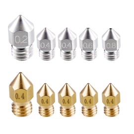 hardcore lab 3D Printer Ender 3 Nozzles: Hardened Steel and Brass MK8 0.4mm Nozzle Kit Compatible with Creality Ender 3 V2/Ender 3 Pro/Max/Ender 5 Series/CR 10 Series