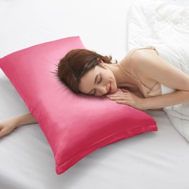 HommxJF Peach Red Satin Pillowcases with Zipper （20x26）,Standard Size Pillowcases Set of 2, Peachblow Silk Pillowcase for Hair and Skin