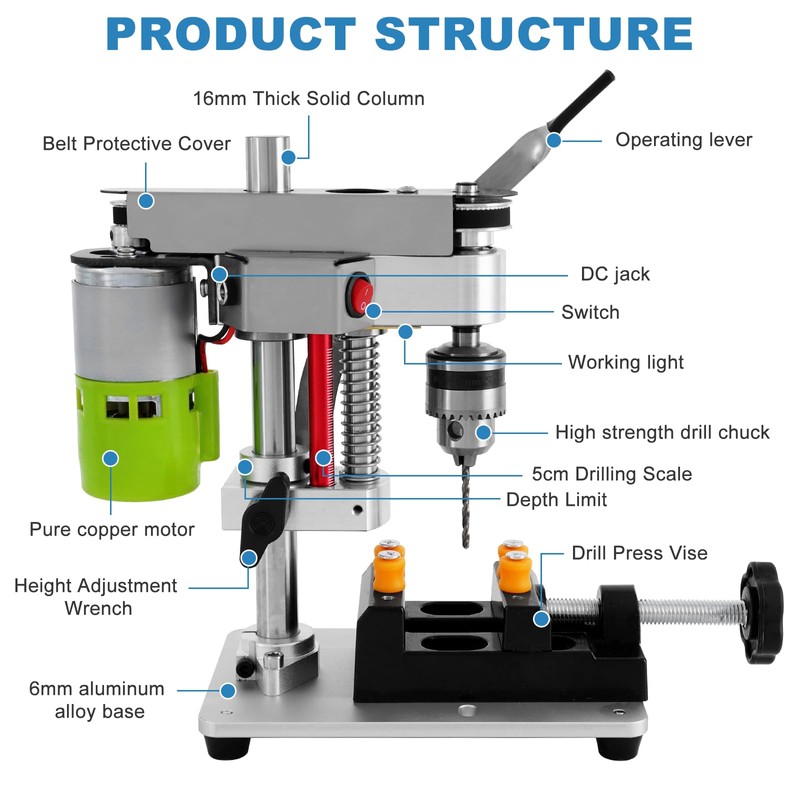 MXBAOHENG Mini Desktop Drill Press 7-speed Micro Drill Press with