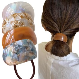4 Piece Decorative Tortoise Shell Hair Ties for Girls Women, Celluloid Acetate Acrylic Semi-Arc French Leopard Ponytail Holders Elastics Hair Bands Ropes