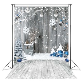 LIVUCEE 5x7ft Christmas Backdrop for Photography Winter White Snowflake Wood Wall Background Party Supplies Wood Floor Banner Decoration for Kids Portrait Photo Studio Booth