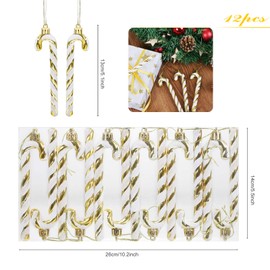 GWHOLE 12 Pack of Christmas Glitter Candy Cane Christmas Tree Hanging Ornament Candy Cane Crutch Pendant for Christmas Tree Decorations (gold)