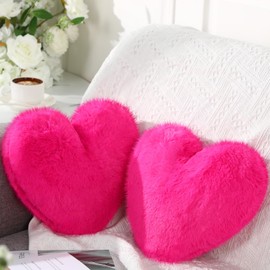 Marsui 2 Pcs Fluffy Heart Pillow Heart Shaped Pillow Plush Cute Heart Shaped Throw Cushion Stuffed Heart Decorative Pillow Gift Throw Pillow for Couch Bed Sofa Women (Rose Red)