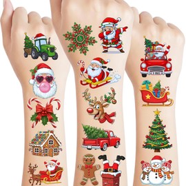 Christmas Temporary Tattoos | Christmas Decorations Party Favors Accessories Goodie Bags Stocking Stuffers Stickers Xmas Santa Claus Reindeer Snowman Gift Idea For Kids Boy Girl Teen Adult-60Pcs