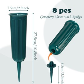 Cemetery Vases Plastic Memorial Flower Vases with Spikes for Grave Cemetery Decorations Grave Vase for Artificial Cemetery Flowers (8Pcs, Blue), Flowers not Included