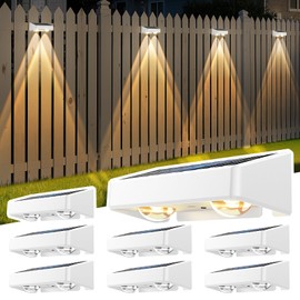 Solar Fence Lights, 7 RGB Colors, Warm White, Cool White Bright Lens LED, Dusk to Dawn Deck Light, Fence Solar Lights Outdoor Waterproof for Backyard/Railing/Wall/Step/Patio/Pool (8 Pack White Shell)