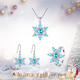 EVER FAITH 925 Sterling Silver Sky Blue CZ Winter Snowflake Pendant Necklace Hook Earrings Cuff Ring Jewelry Set