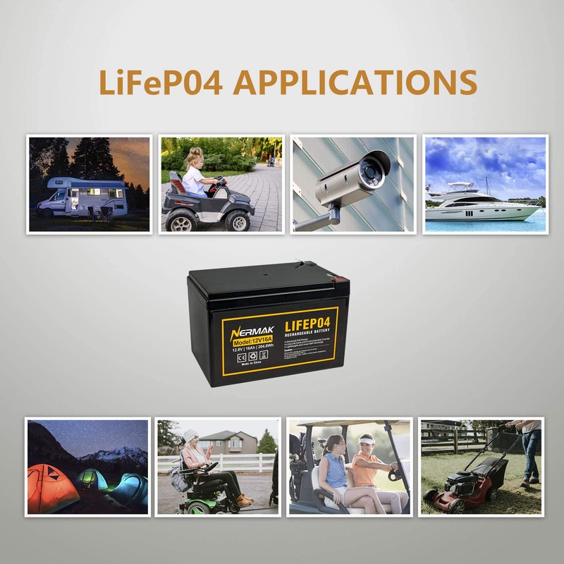 NERMAK 12V 16Ah Lithium LiFePO4 Deep Cycle Battery, 2000+ Cycles