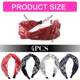 4 Stück Breit Stirnbänd Paisley, Haarbänder Damen mit Knoten, Kopfband Vintage Rockabilly Haarreifen, Wide Knot Turban Elastisch Haarbänder Rutschfest Haarschmuck, Haar-Accessoires für Damen Mädchen