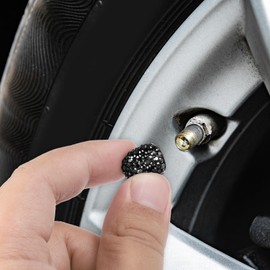 4PCS Bling Black Tire Valve Stem Caps Rhinestone Car Wheel Tire Valve Caps Crystal Diamond Valves Stem Cap Dustproof Tires Air Cap Universal Tires Valves Stems Covers for Cars Bike Motorcycle