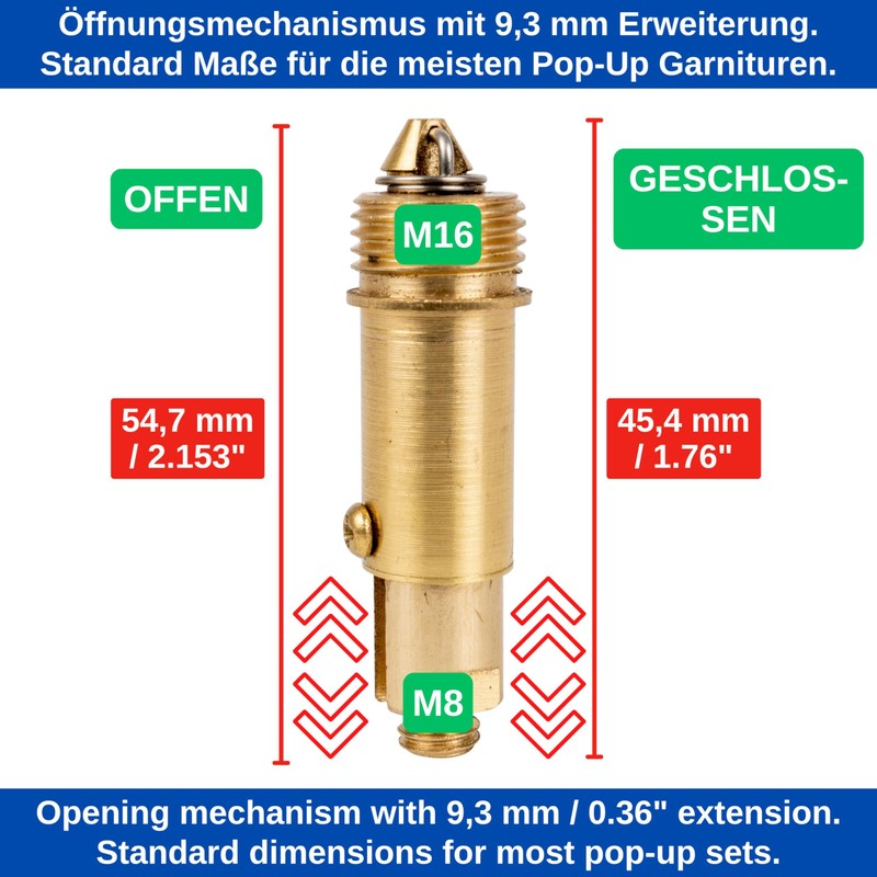 Pop Up Set Replacement Spigot 1 Piece Brass 54mm Length