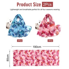 2 Pieces Floral Print Scarf, Women'S Scarf, Long Shawl Scarf, Breathable And Light Scarf, Ele Scarf